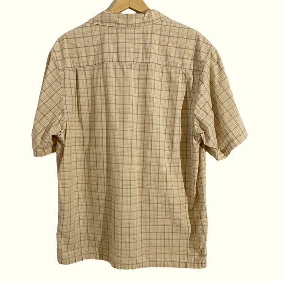Columbia Men’s Beige Brown & Orange Plaid Short Sleeve Button Down Shirt, Large - Picture 2 of 10